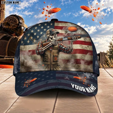 Maxcorners Trap & Skeet Shooting American Flag Shotgun Range Personalized Name 3D Cap