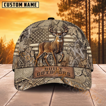 Maxcorners Deer Hunting Rustic American Flag Built Outdoors Personalized Name 3D Cap