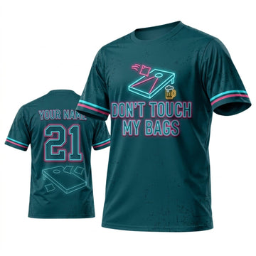 Maxcorners Cornhole Don't Touch My Bags Teal Pink Personalized Name 3D Unisex Shirt