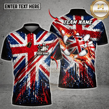 Maxcorners Bowling United Kingdom Flag Bowling Strike Personalized Name 3D Unisex Shirt