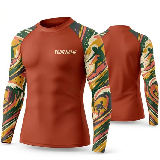 Maxcorners Personalized Tropical Art Rust Orange Shirt with Botanical Print Sleeves 3D All Over Printed Shirts, Best Gifts for Nature Lovers