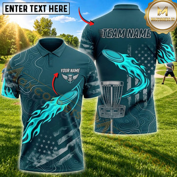 Maxcorners Disc Golf Flying Disc & Basket Graphic with Dynamic Swirl and Motion Lines Multicolor Customized Name, Team Name 3D Shirts