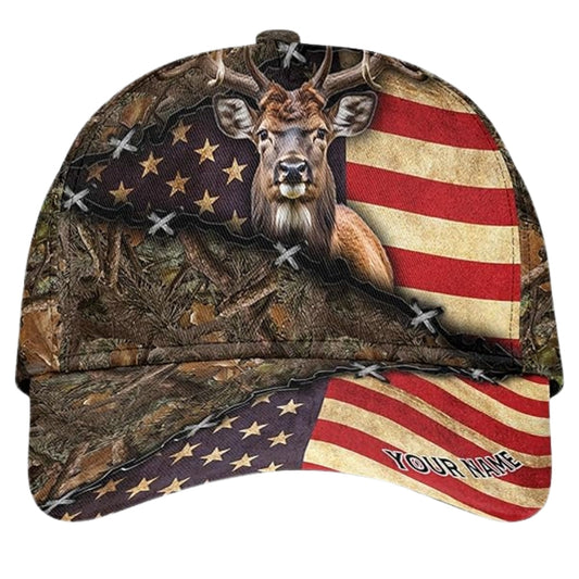 Maxcorners Custom USA Flag Deer Hunting 3D Baseball Cap, Custom Deer Caps For Hunters LM0402