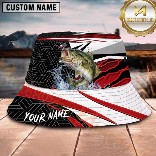 Maxcorners Fishing Patriotic Flag Fishing with Chain and Hook Personalized Name 3D Bucket Hat (13 Fish Species)