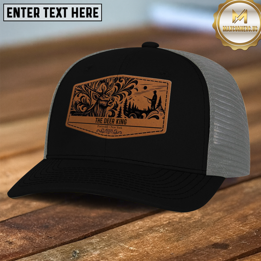 Maxcorners Deer King Forest Spirit Leather Patch Personalized Mesh Cap 3D Printed Multicolor