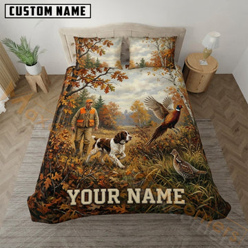 Maxcorners Pheasant Hunting Autumn Woodland Dog Scene Bedding Set 3D Print Custom Name