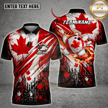 Maxcorners Bowling Canada Flag Maple Leaf Bowling Personalized Name 3D Unisex Shirt