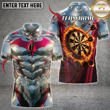 Maxcorners Darts Silver Red Mechanical Armor Flaming Dartboard Personalized Name 3D Unisex Shirt