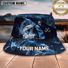 Maxcorners Fishing Blue Water Wave Fishing Illustration with Bold Hook Personalized Name 3D Bucket Hat (13 Fish Species)