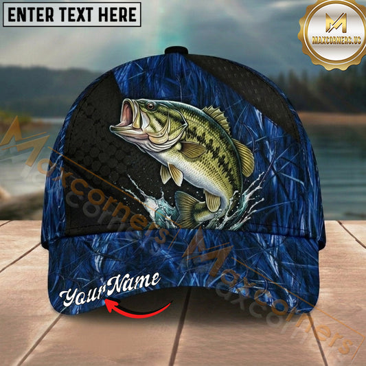 Maxcorners Catfish Blue Camo Splash Personalized Name 3D Cap (12 Fish Species)