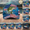 Maxcorners Fishing Distressed American Flag Water Splash Personalized Name 3D Cap (12 Fish Species)