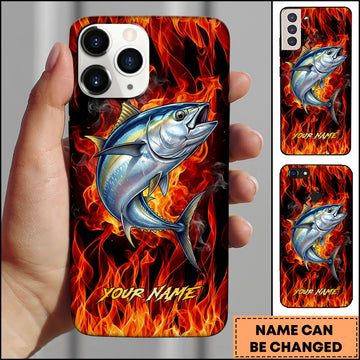 Maxcorner Tuna Fishing Fire Flame Background Personalized Name 3D Phone Case