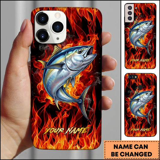 Maxcorner Tuna Fishing Fire Flame Background Personalized Name 3D Phone Case