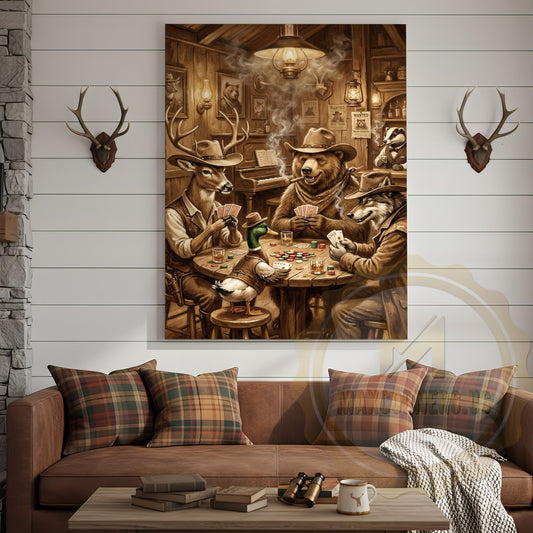 Maxcorners Western Saloon Animals Canvas - Vintage Poker Game Wildlife Decor