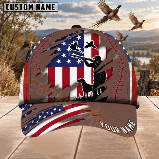 Maxcorners Upland Bird Hunting Patriotic Hunter Dog Silhouette Personalized Name 3D Cap