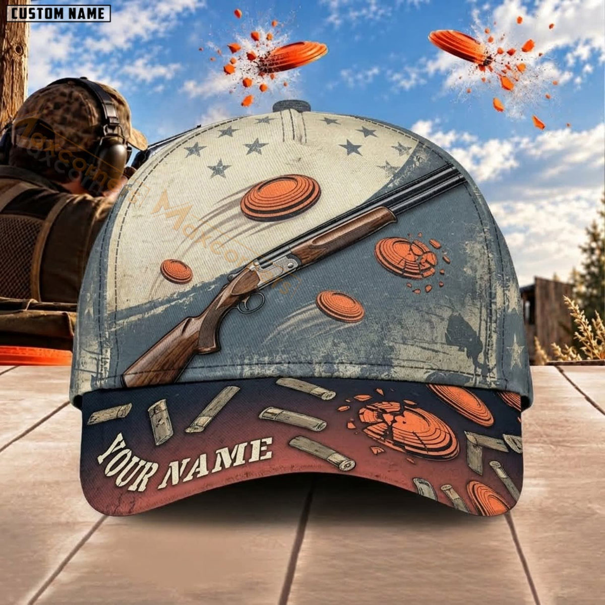 Maxcorners Trap & Skeet Shooting Minimalist Flying Clay Targets Personalized Name 3D Cap