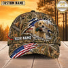 Maxcorners Dog Hunting And Duck Woodland Camo Torn American Flag Personalized Name 3D Cap
