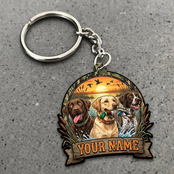 Maxcorners Duck Hunting Retriever Trio Flying Ducks Sunset Custom Name Gift 2D Flat Acrylic Ornament, Keychain