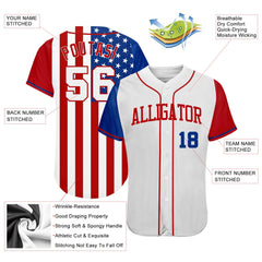 Maxcorners Custom White Royal-Red American Flag Premium Baseball Jersey LM0210