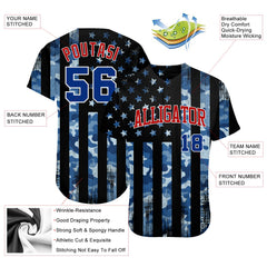 Maxcorners Custom Blue Red-White 3D American Flag Fashion Premium Baseball Jersey LM0210