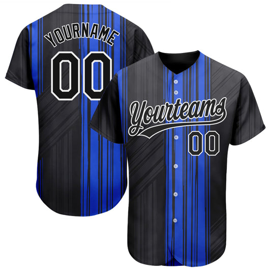 Maxcorners Custom Royal Black-White 3D Pattern Design Authentic Baseball Jersey LM2605
