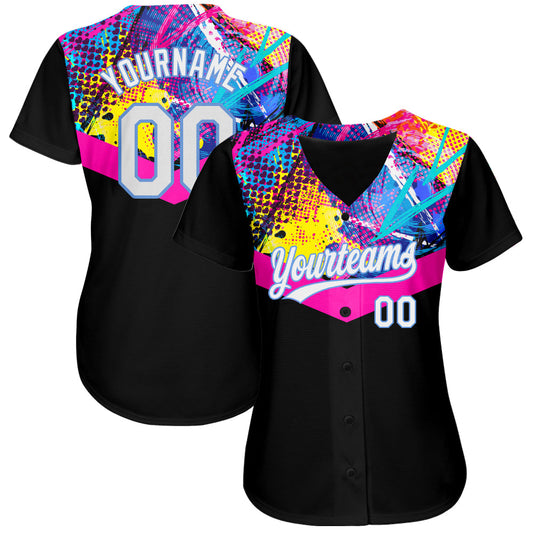 Maxcorners Custom Black White-Light Blue 3D Pattern Design Authentic Baseball Jersey LM2605