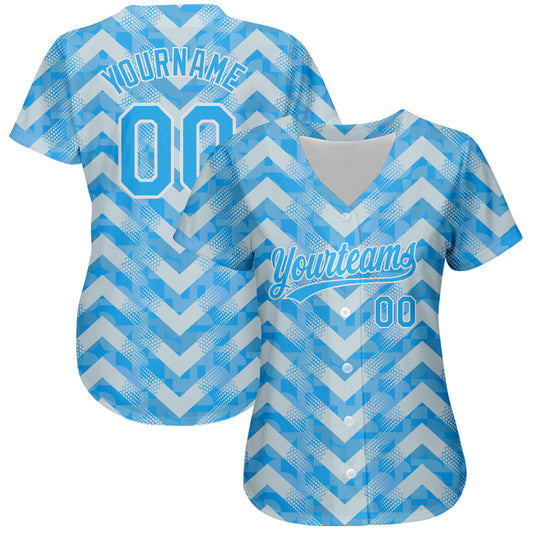 Maxcorners Custom Light Blue Light Blue-White 3D Pattern Design Authentic Baseball Jersey LM2605