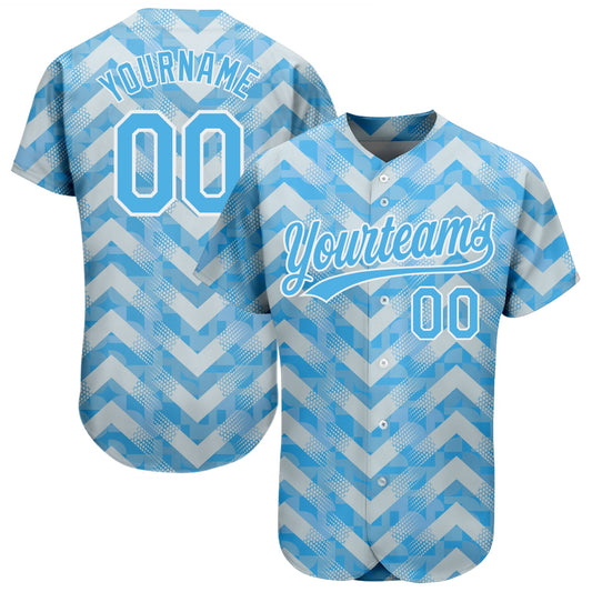 Maxcorners Custom Light Blue Light Blue-White 3D Pattern Design Authentic Baseball Jersey LM2605