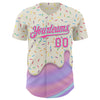 Maxcorners Custom Cream Pink-Ice Blue Foodie Dripping Ice Cream Authentic Baseball Jersey LM2605