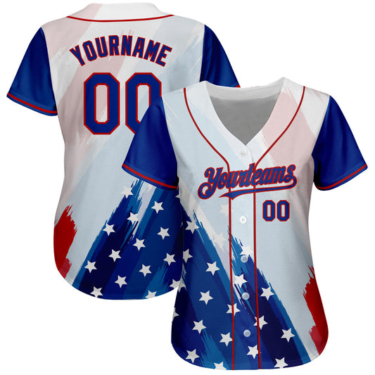 Maxcorners Custom White USA Flag Royal Red-Black 3D American Flag Fashion Premium Baseball Jersey LM0210