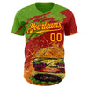 Maxcorners Custom Aurora Green Yellow-Red Foodie Fast Food Burger Authentic Baseball Jersey LM2605