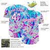Maxcorners Custom Ice Blue White Blue-Deep Pink Cyber Tropical Palm Trees Music Festival Authentic Baseball Jersey LM2605