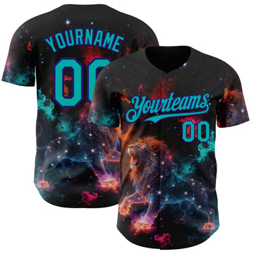 Maxcorners Custom Black Aqua-Dark Purple Galaxy Star Leo Authentic Baseball Jersey LM2605