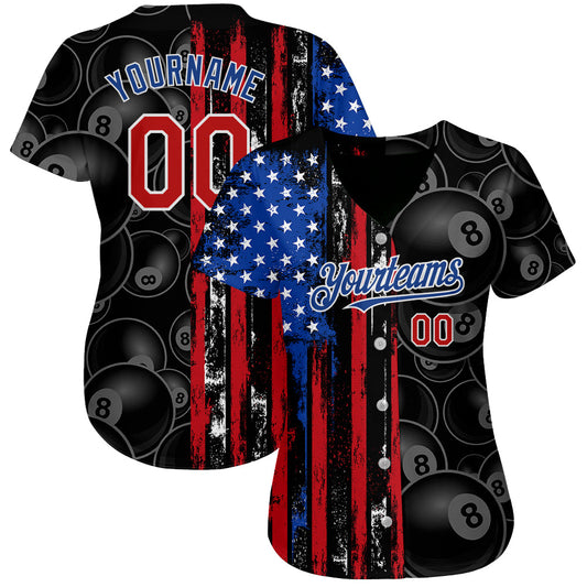 Maxcorners Custom Royal Red-White 3D American Flag Premium Baseball Jersey LM0210