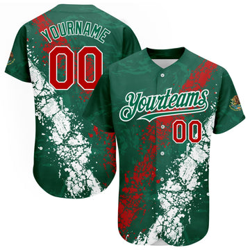 Maxcorners Custom Kelly Green Red-White 3D Mexico Authentic Baseball Jersey LM2605