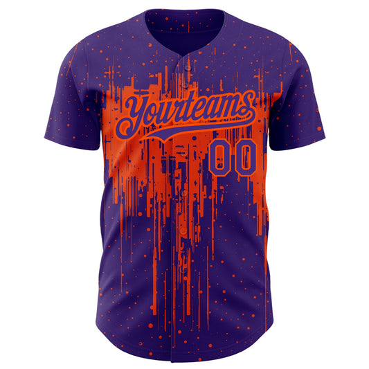 Maxcorners Custom Purple Orange 3D Pattern Design Dripping Splatter Art Authentic Baseball Jersey LM2605