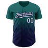 Maxcorners Custom Teal Gray-Navy 3D Pattern Design Gradient Square Shapes Authentic Baseball Jersey LM2605