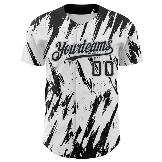 Maxcorners Custom White Black-Gray 3D Pattern Design Abstract Sharp Shape Authentic Baseball Jersey LM2605