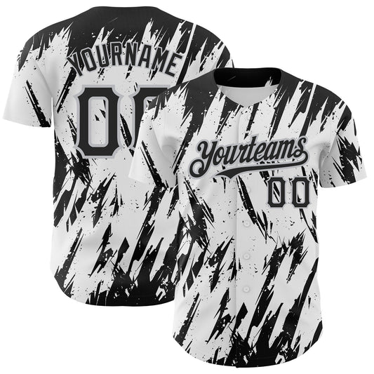Maxcorners Custom White Black-Gray 3D Pattern Design Abstract Sharp Shape Authentic Baseball Jersey LM2605
