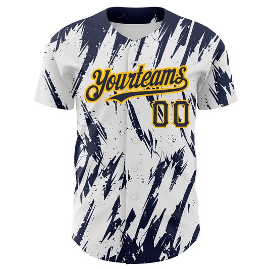 Maxcorners Custom White Navy-Gold 3D Pattern Design Abstract Sharp Shape Authentic Baseball Jersey LM2605