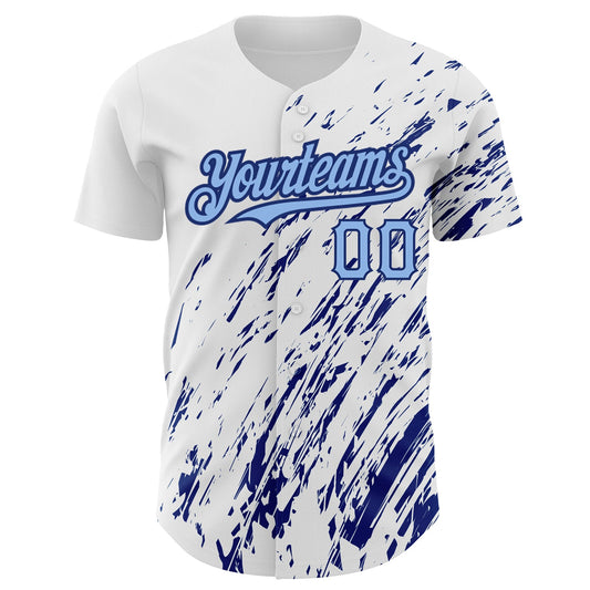 Maxcorners Custom White Light Blue-Royal 3D Pattern Design Abstract Splash Authentic Baseball Jersey LM2605