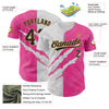 Maxcorners Custom Graffiti Pattern Black Pink-Old Gold 3D Scratch Authentic Baseball Jersey LM2605