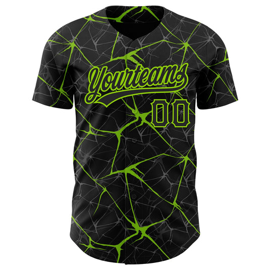 Maxcorners Custom Black Neon Green 3D Pattern Design Abstract Network Authentic Baseball Jersey LM2605