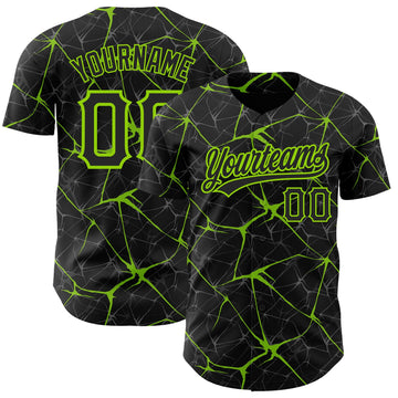 Maxcorners Custom Black Neon Green 3D Pattern Design Abstract Network Authentic Baseball Jersey LM2605