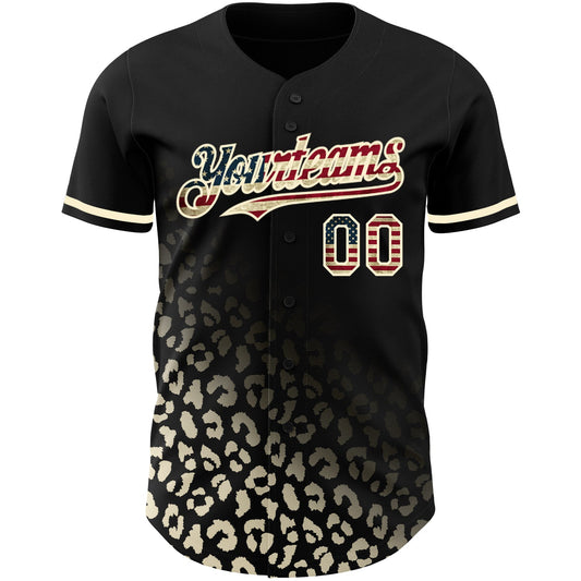 Maxcorners Custom Navy Vintage USA Flag-Cream 3D Pattern Design Leopard Print Fade Fashion Premium Baseball Jersey LM0210