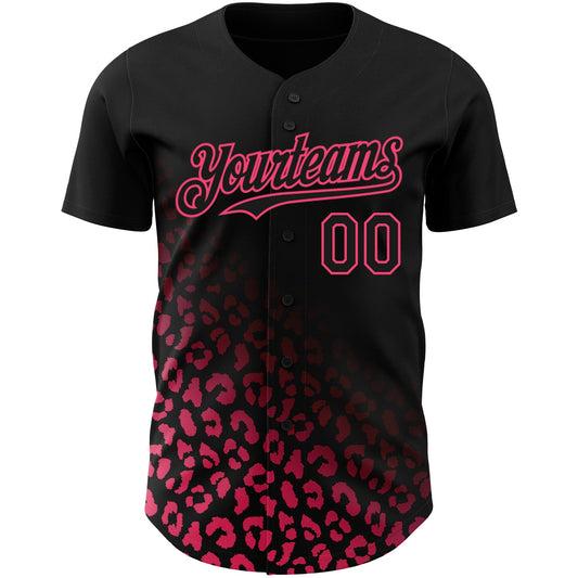 Maxcorners Custom Black Neon Pink 3D Pattern Design Leopard Print Fade Fashion Authentic Baseball Jersey LM2605