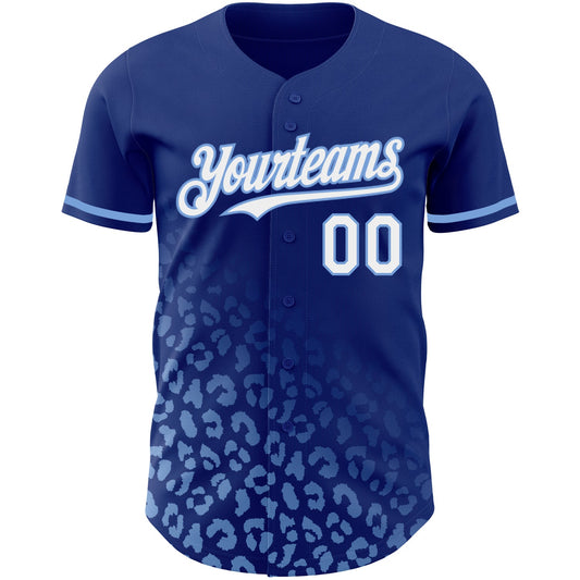 Maxcorners Custom Royal White-Light Blue 3D Pattern Design Leopard Print Fade Fashion Authentic Baseball Jersey LM2605