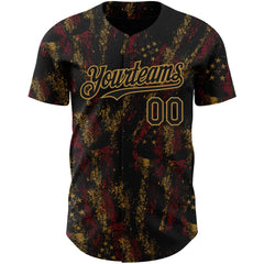 Maxcorners Custom Black Old Gold 3D American Flag Skull Patriotic Premium Baseball Jersey LM0210
