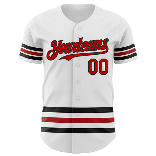 Maxcorners Custom White Red-Black Line Authentic Baseball Jersey LM2605