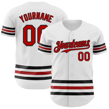 Maxcorners Custom White Red-Black Line Authentic Baseball Jersey LM2605
